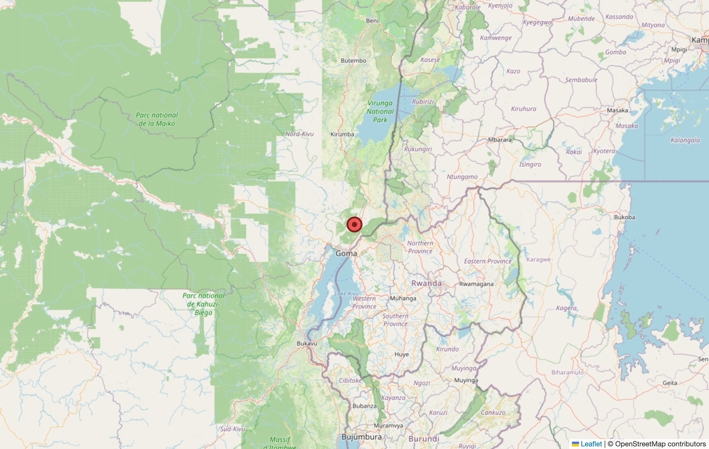Map showing North Kivu around Virunga National Park, DR Congo, where the EcoMakala project operates