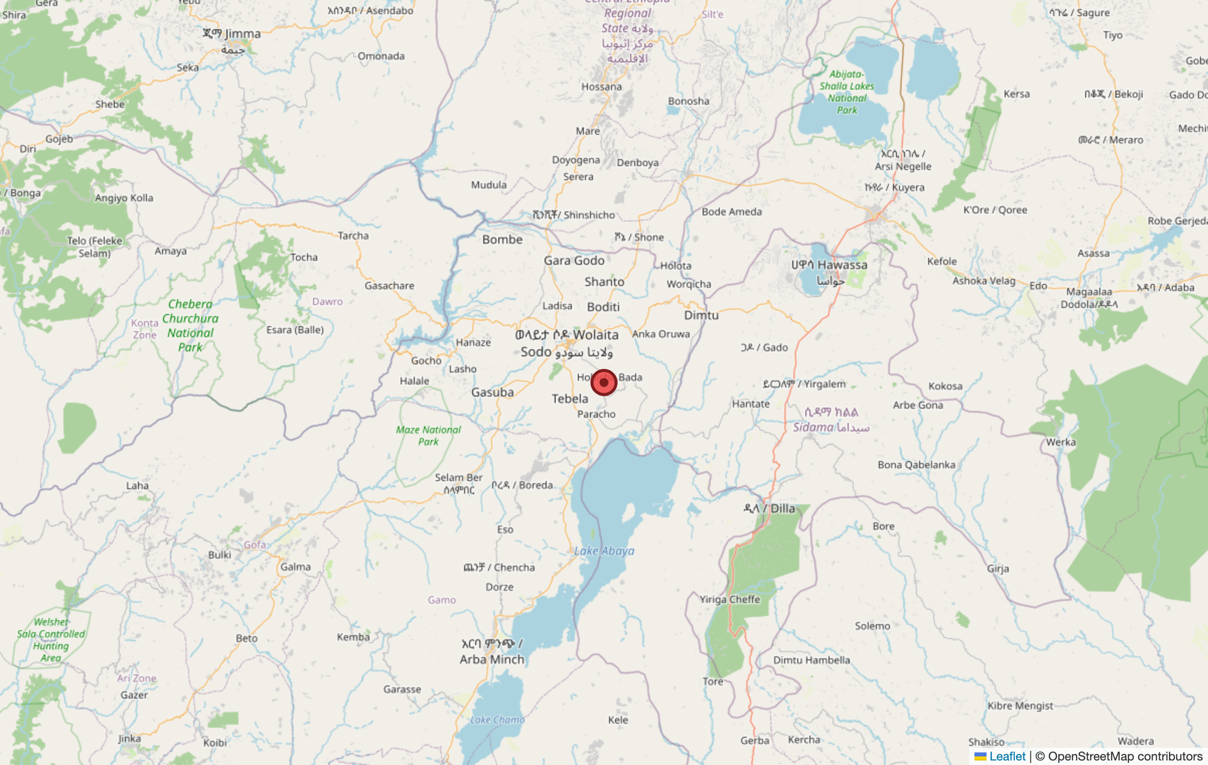 Map showing the Humbo district in the Wolaita Zone of southern Ethiopia