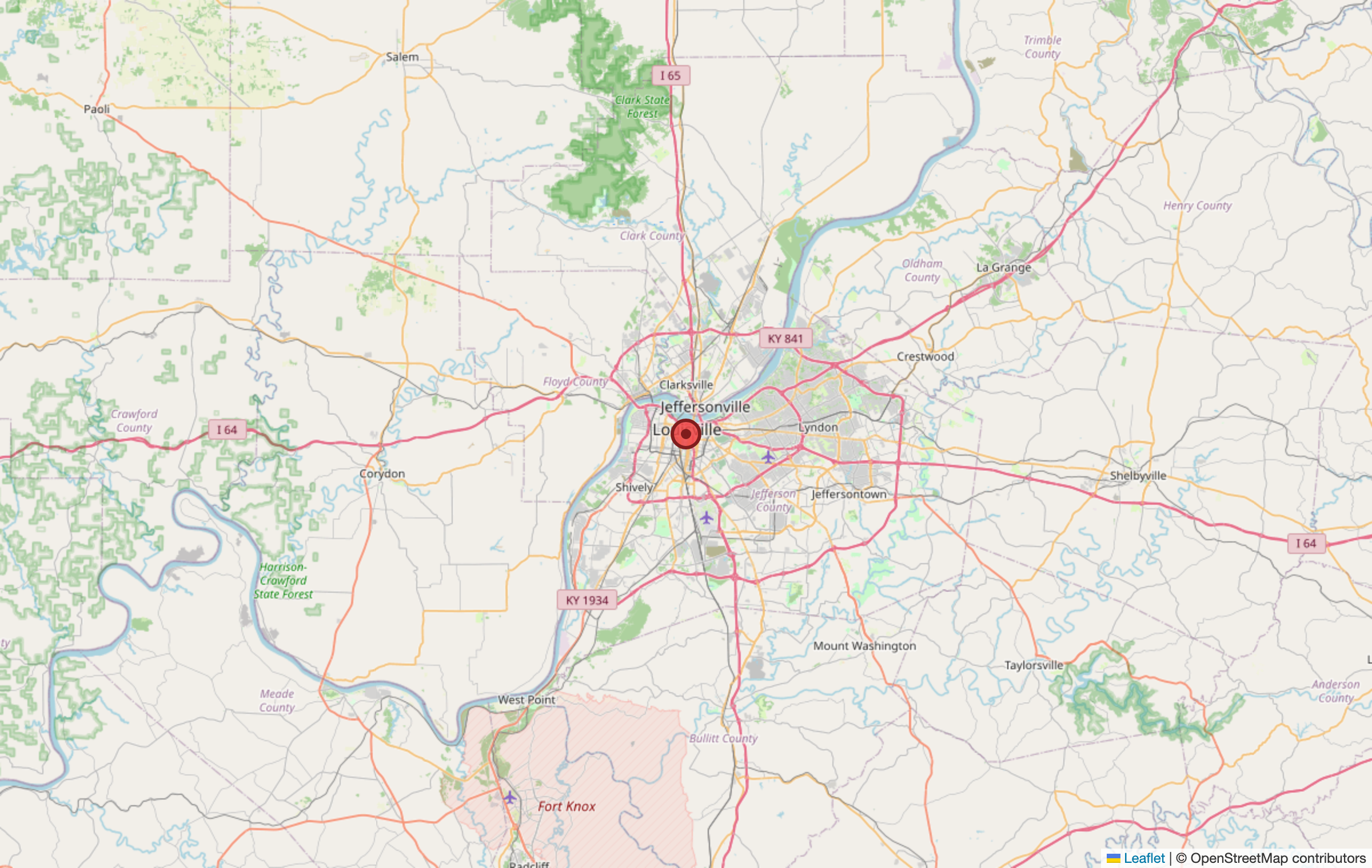 Map showing Louisville, Kentucky, the location of the Kentucky Solar Stewards / Solarize Louisville program