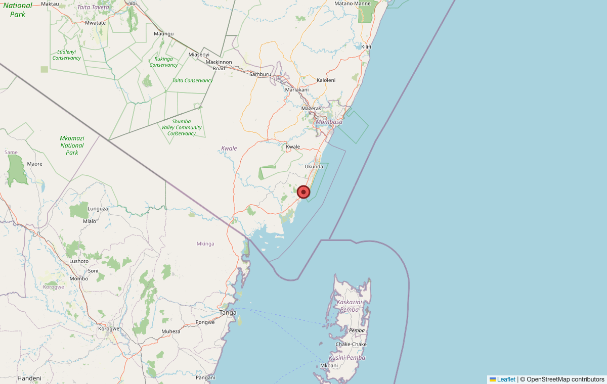Map showing Gazi Bay, Kwale County, Kenya