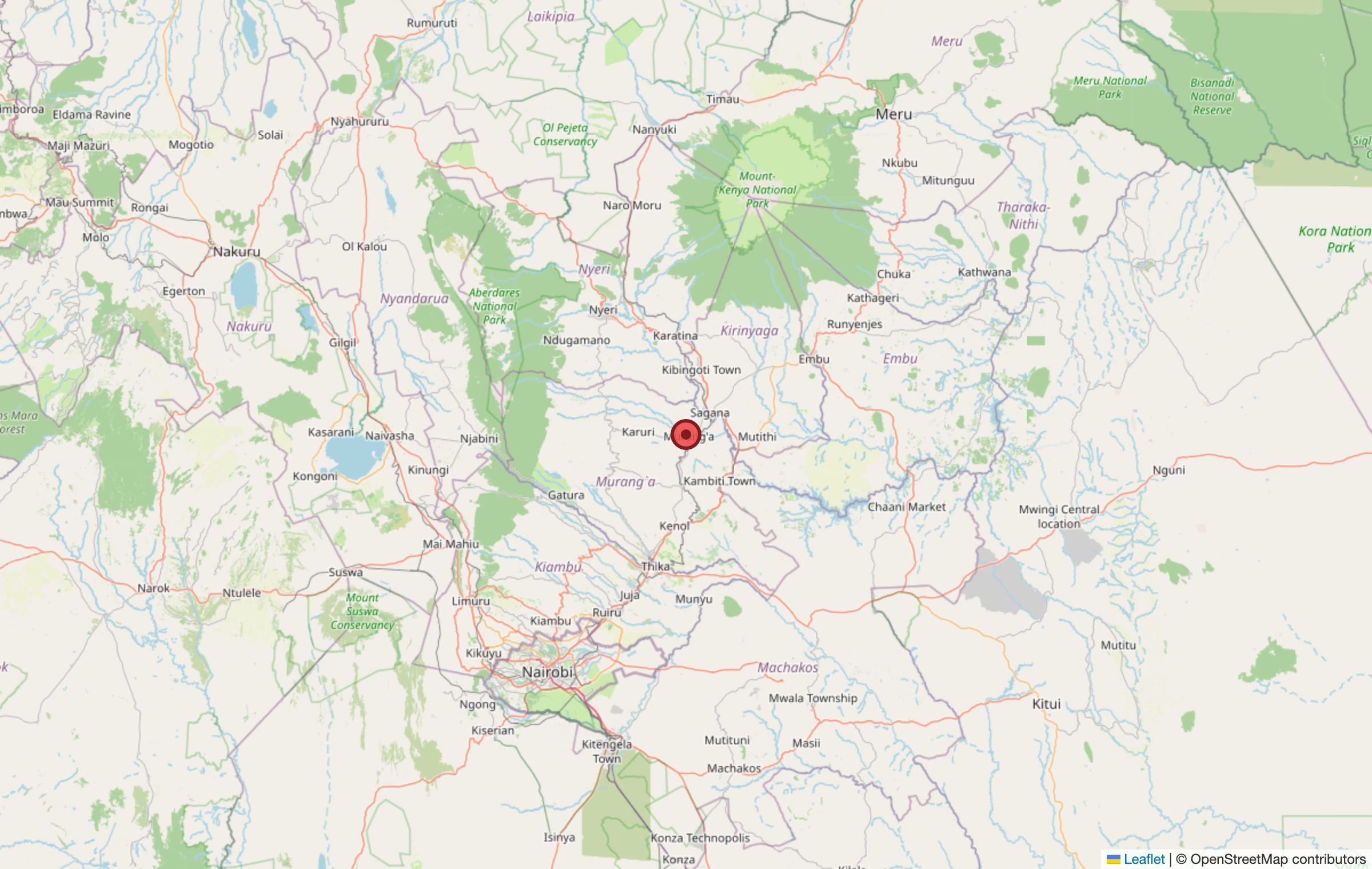 Map showing Aberdare Highlands, Kenya