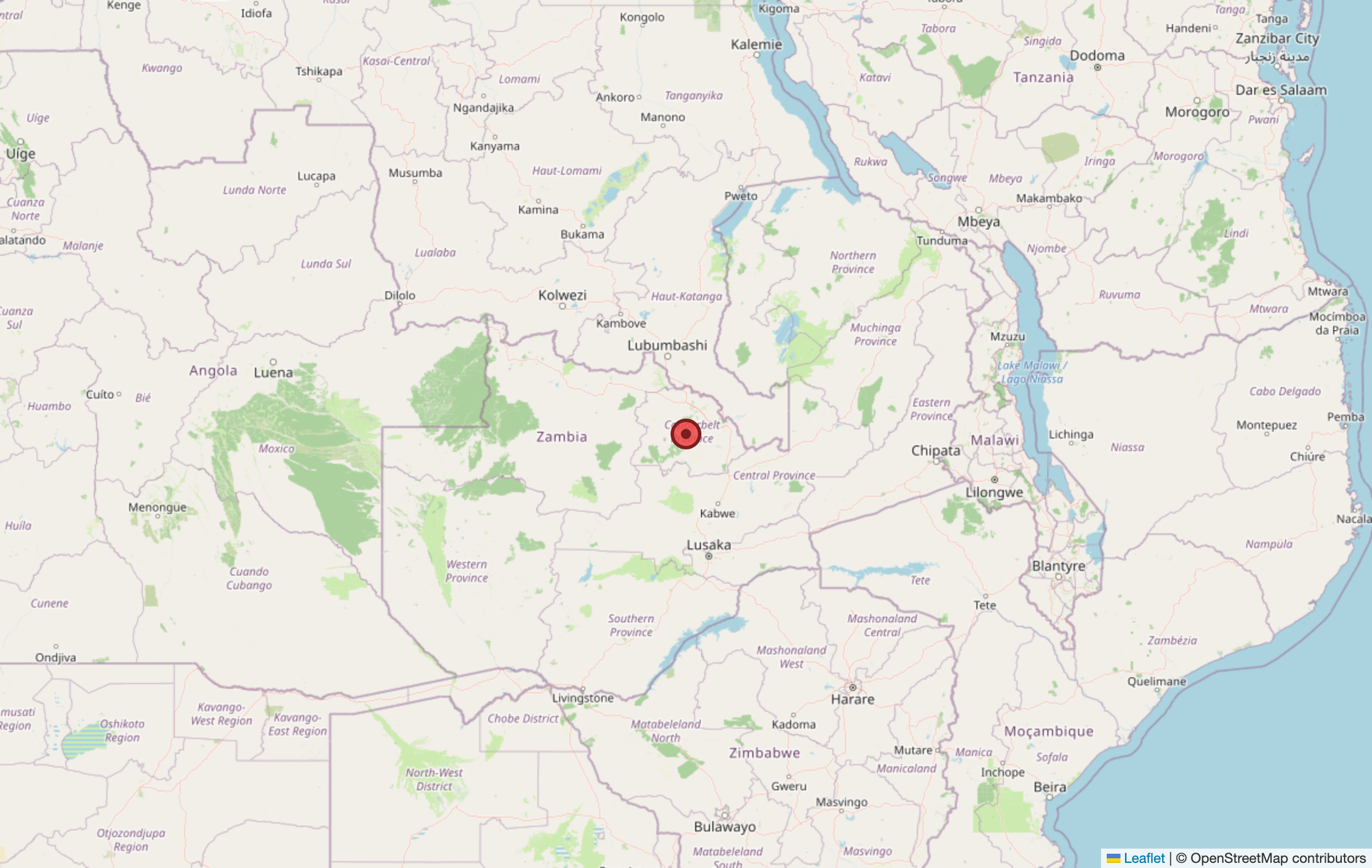 Map showing Rural Zambia