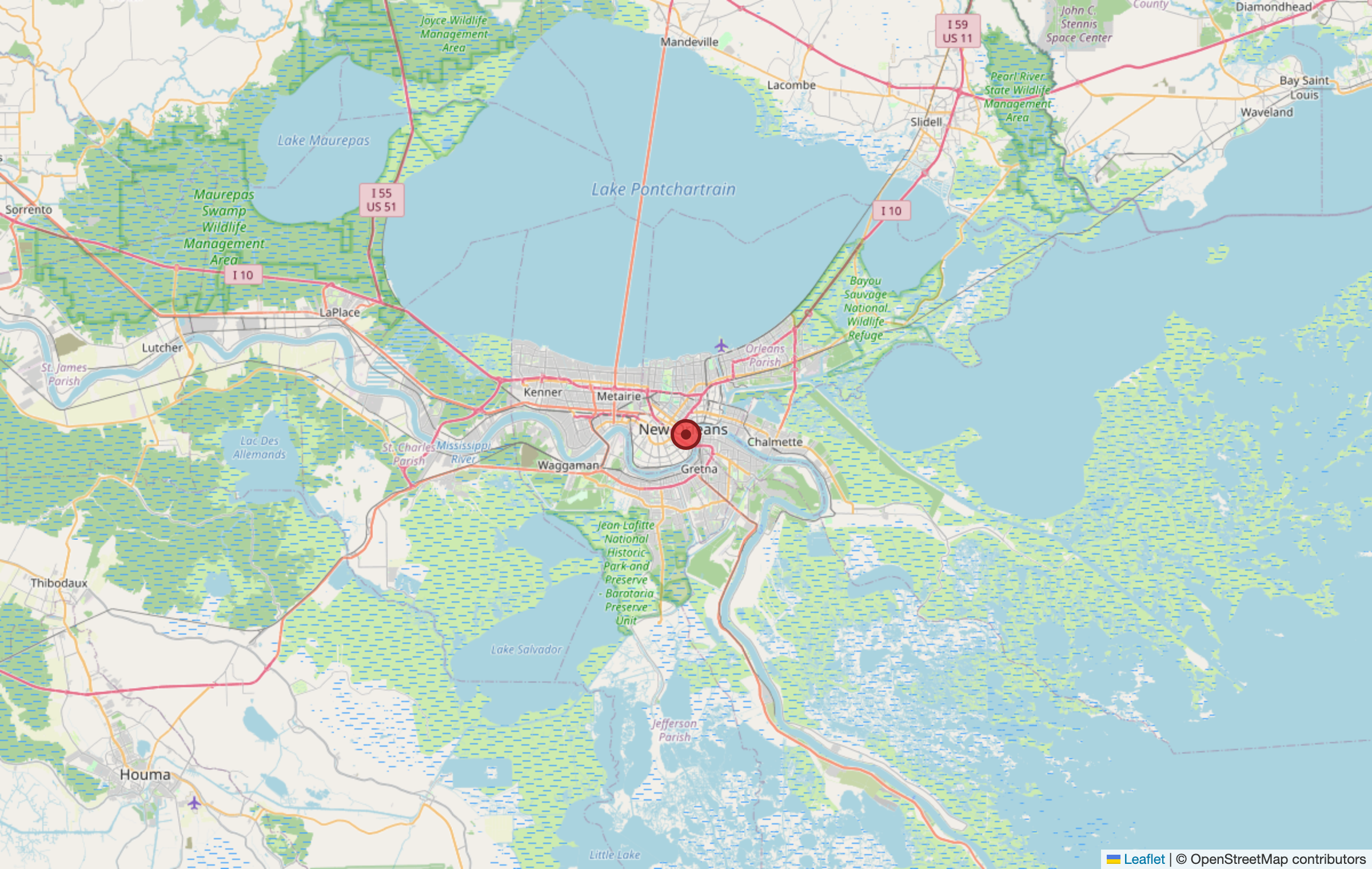 Map showing New Orleans, Louisiana, the base of the PosiGen rooftop-solar program