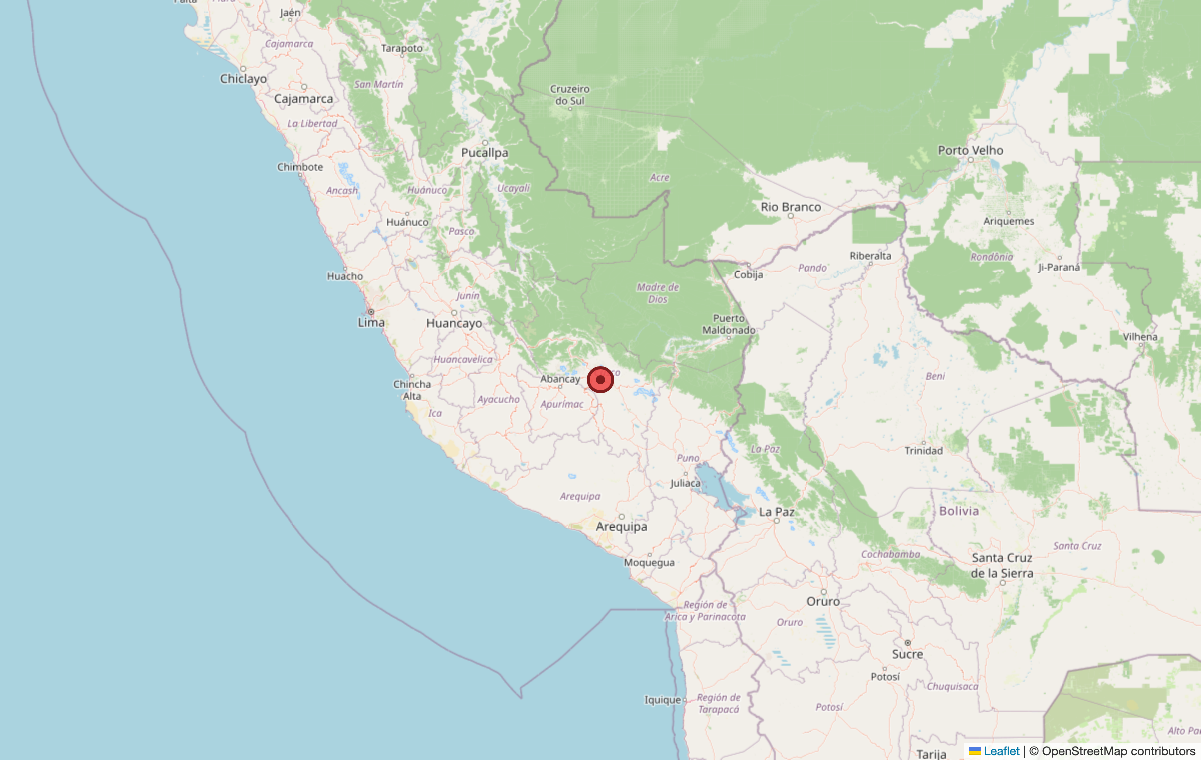 Map showing Peruvian Andes