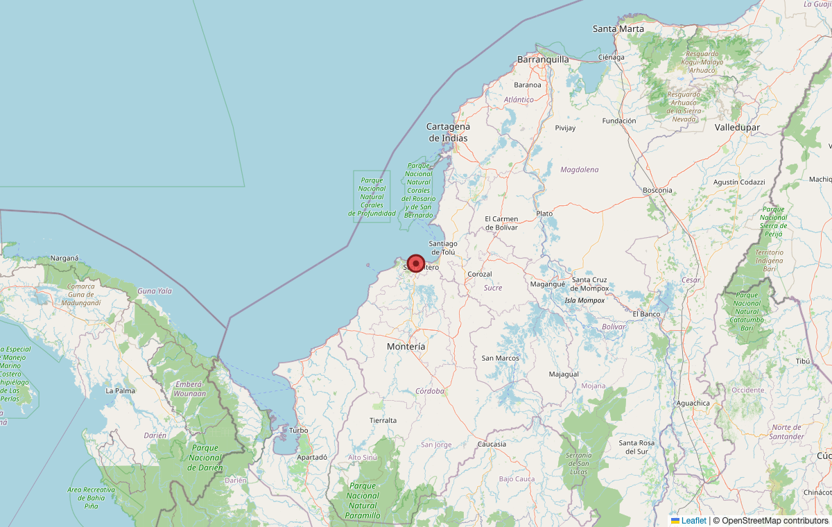 Map showing Cispatá Bay, Córdoba, Colombia