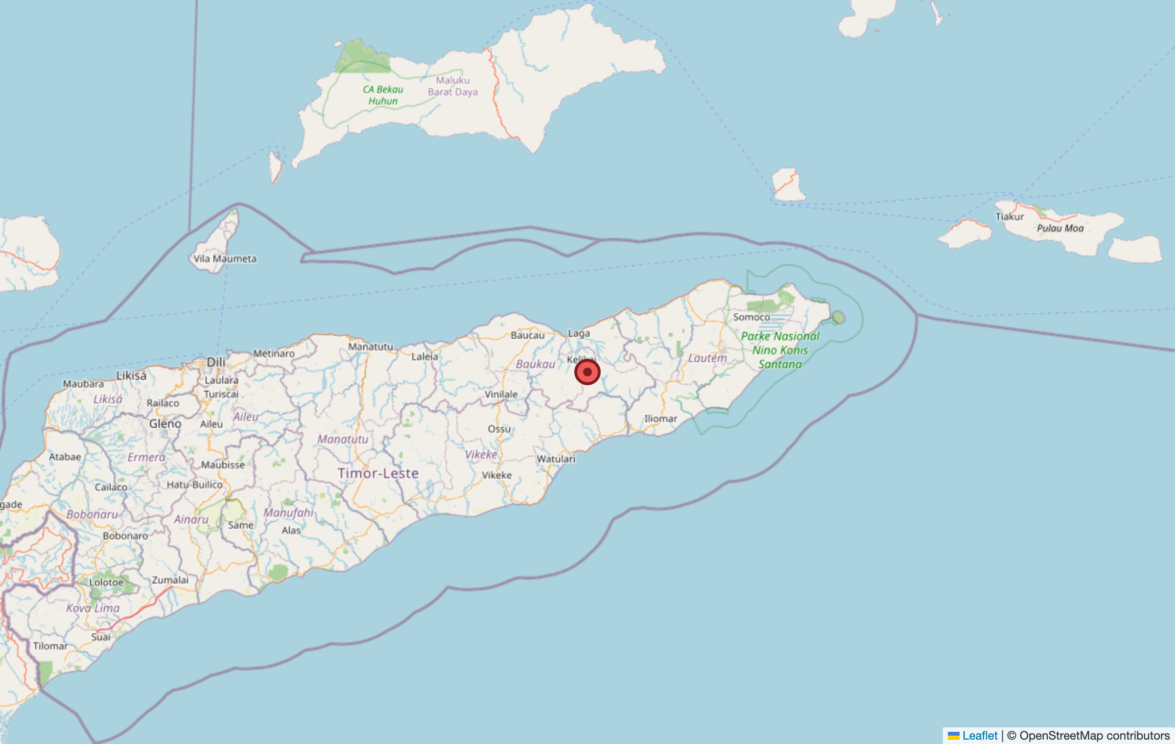 Map showing Baguia in the Baucau region of Timor-Leste, where the WithOneSeed programme operates